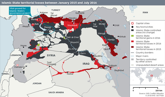 Islamic State influence (as at July 2016) 