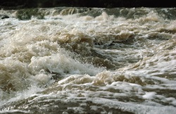 Swirling waters of the Blackwood River after winter rains, near Bridgtetown, Western Australia. 