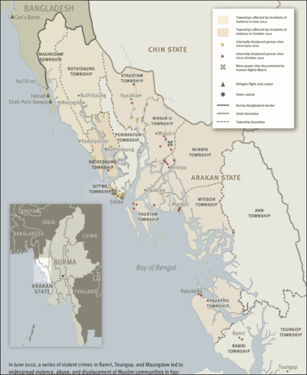 Figure 1: Map of 2012 violence in Rakhine (Arakan) state