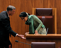 Senator the Hon John Hogg with Aung San Suu Kyi in the Senate Chamber