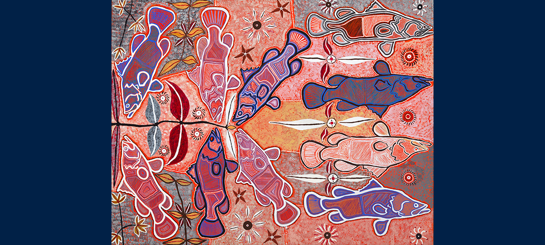 Louise Pandella (born 1957), Ngangi’wumirri people, Season of the Barramundi, 1996, Parliament House Art Collections.  