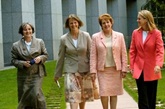 The initiating senators of the RU486 bill after it passed through the House of Representatives: (from left) Claire Moore (Labor), Lyn Allison (Australian Democrats), Judith Troeth (Liberal) and Fiona Nash (Nationals). 