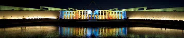 Australian Parliament House during the Enlighten Festival