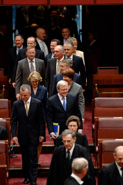 Members of the House of Representatives entering the Senate Chamber