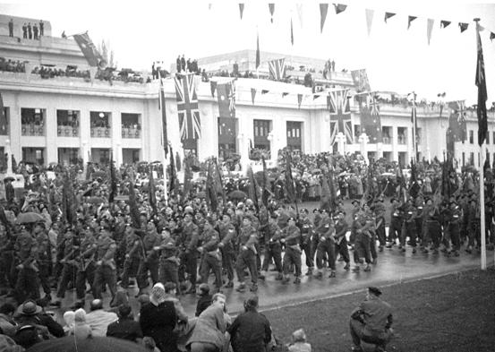 Jubilee celebrations of federation in June 1951, showing the Union Jack taking