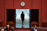 Usher of the Black Rod en route to summon members of the House of Representatives to the Senate chamber