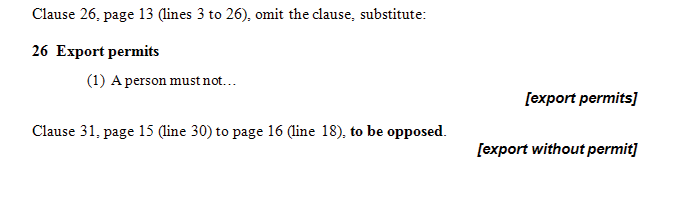 Example of an amendment to a stand alone bill. Using page and line numbers of the bill (Clause 26, page 13 [line 3 to 26], omit the clause, substitute) the action and any new proposed text are then described