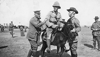 Text Box: Three members of the NSW Parliament in Egypt, several weeks before the Gallipoli landings on 25 April 1915. From left, Sergeant Edward Larkin, 1st Battalion (killed 25 April), Lieutenant Colonel George Braund, 2nd Battalion (killed 4 May) and Lieutenant Colonel John Nash, 2nd Australian General Hospital. AWM H19448.