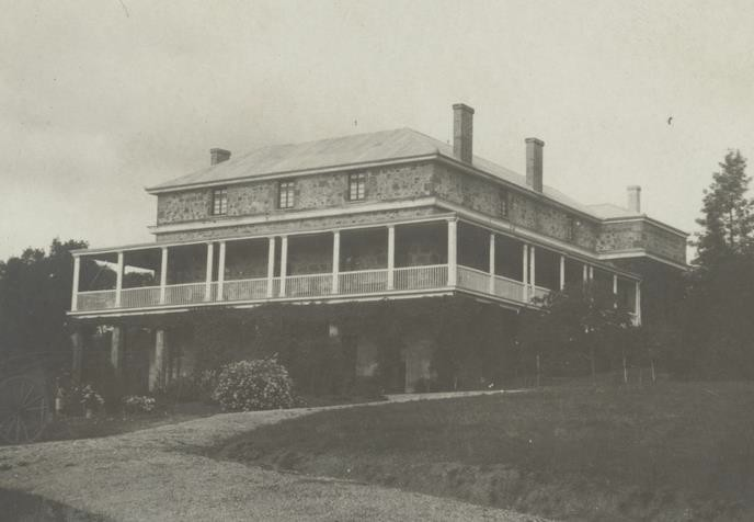 A black and white photo of 'Morialta'. The house built by John Baker 