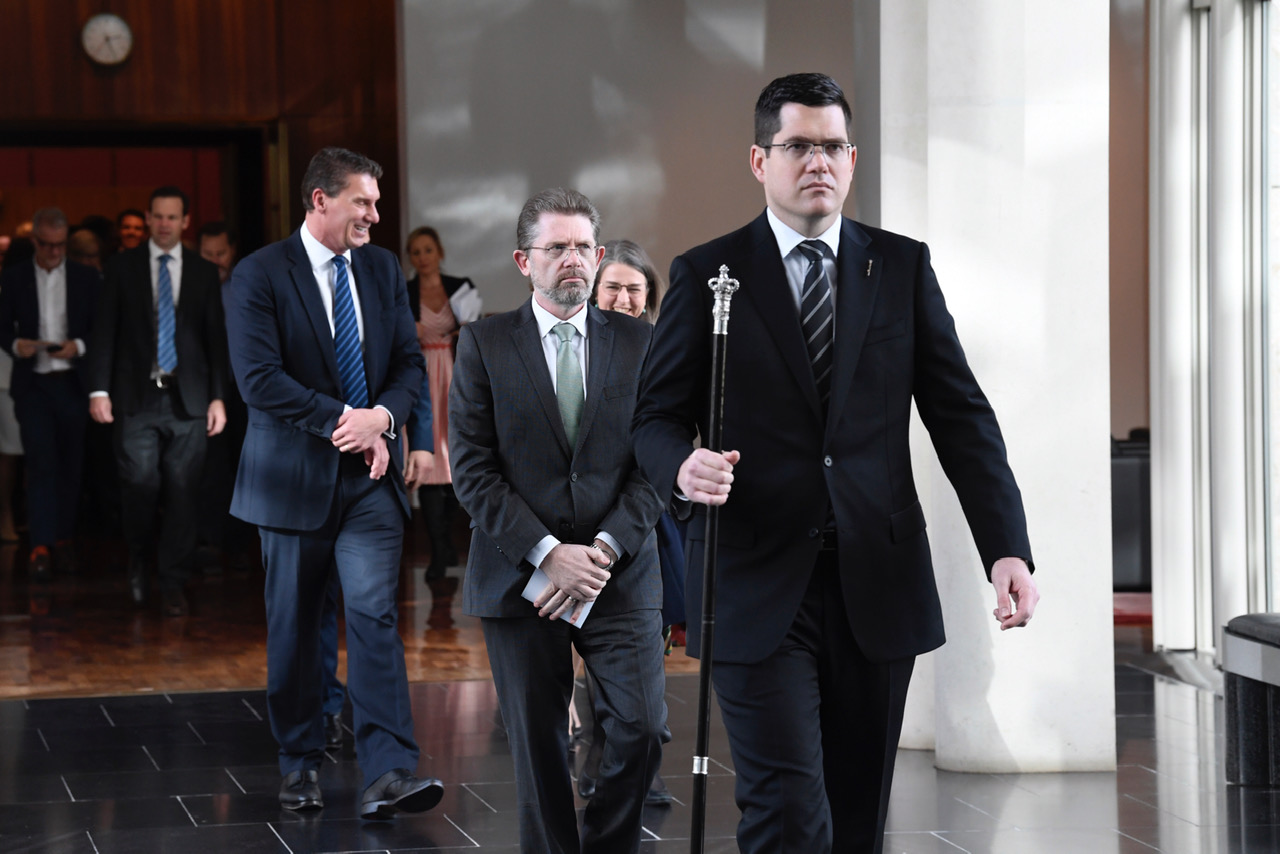 Senator the Hon Scott Ryan, President of the Senate, is presented to the Governor-General