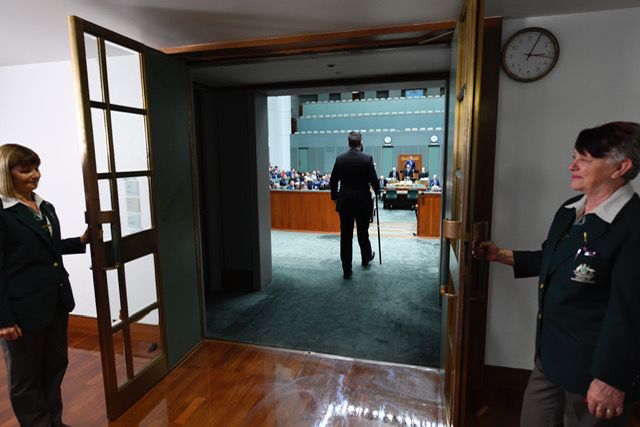 Usher of the Black Rod arriving to summon members to the Senate for the Governor-General’s opening address