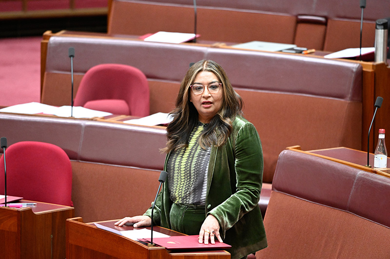 Photo of Senator Faruqi standing in the Senate chamber proposing an order for the production of documents