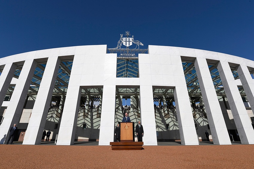 The Proclamation being read by Official Secretary to the Governor-General, Mr Paul Singer MVO outside Parliament House
