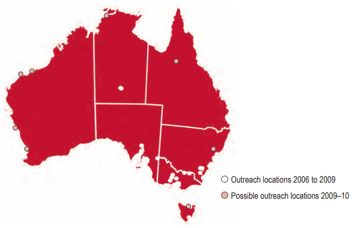Locations of PEO outreach activities, 2006 to 2010