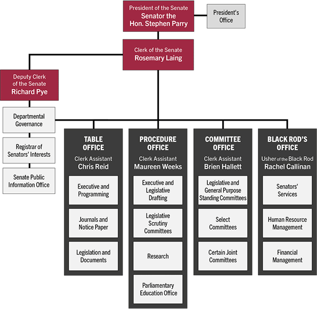 Figure 1 shows the organisational structure of the senate as of 30 June 2015