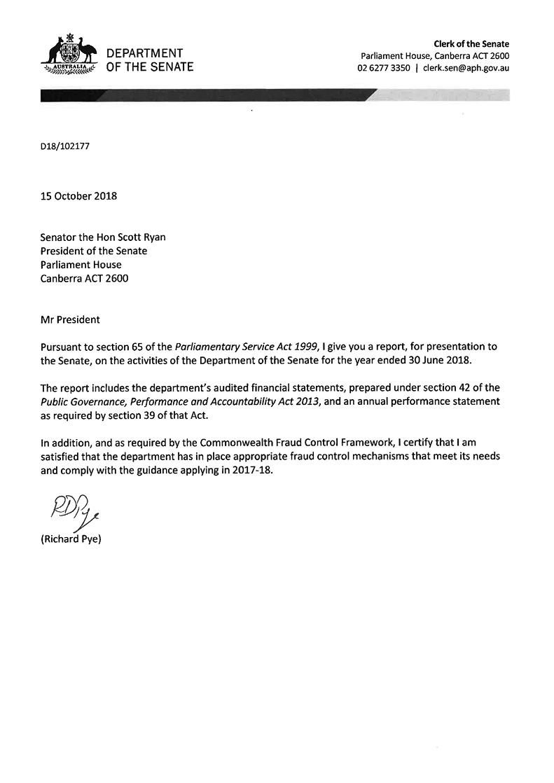 Letter of Transmittal – Parliament of Australia