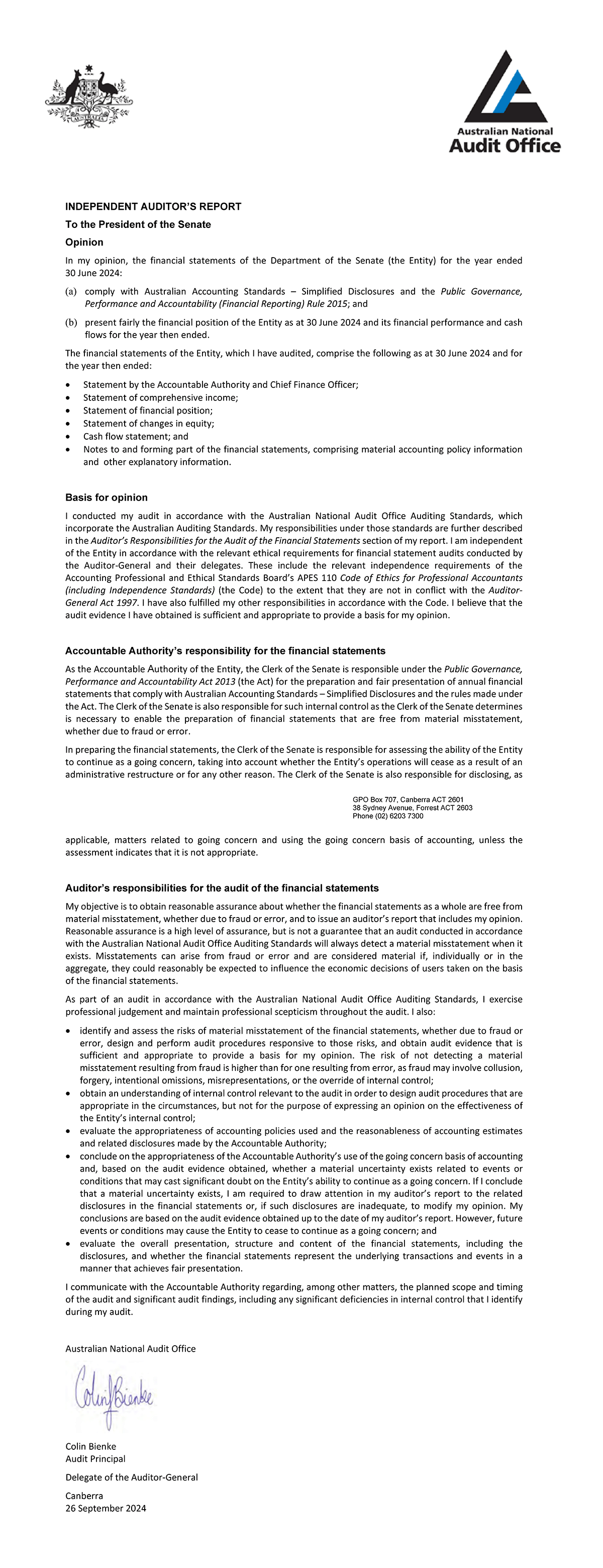 Use the link about to view the text version of the Independent Auditor's Report