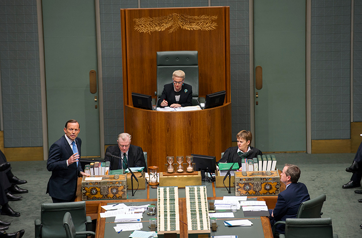 The Clerk and Deputy Clerk on duty at the Table in the House of Representatives Chamber. Photo: David Foote DPS/Auspic.