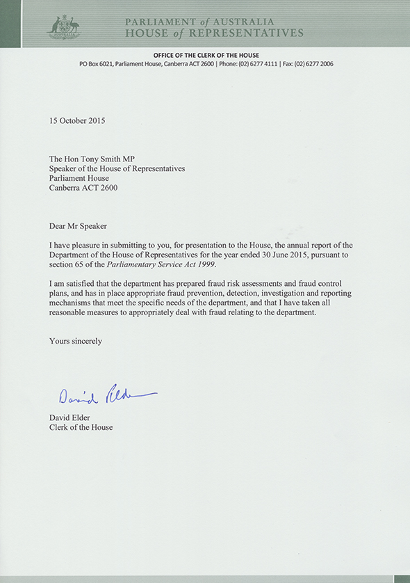 DHR Annual Report 2014-15: Letter of Transmittal