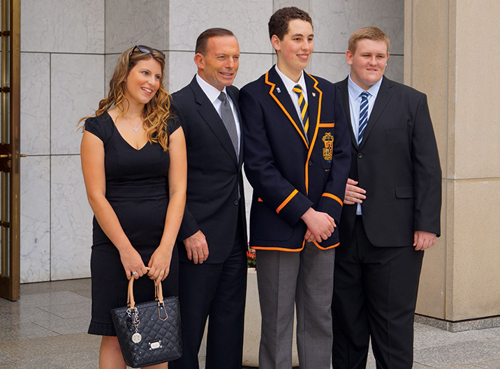 Prime Minister the Hon Tony Abbott MP with the winners of the 2014 My First Speech competition.