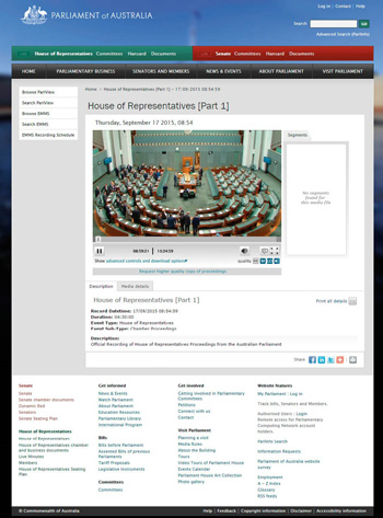 Screenshot of the mobile view of a page displaying ParlView