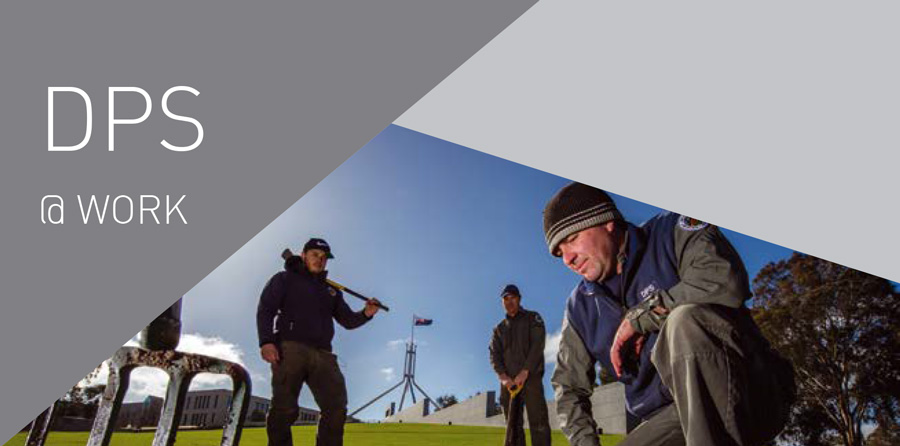Trent Davidson and team tend to the turf on one of the Parliament House ramps.