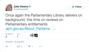Screenshot of Julie Owens feedback on Twitter