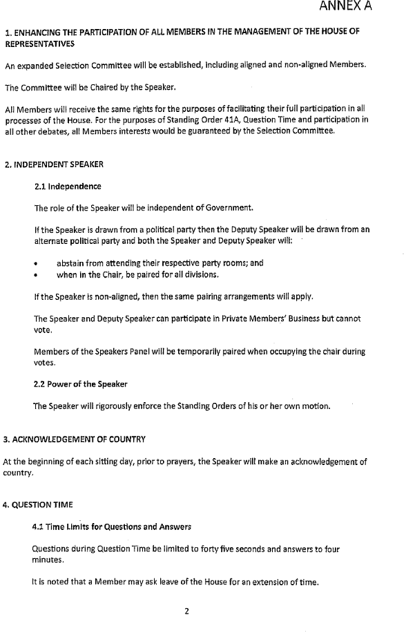 Agreement for a better Parliament