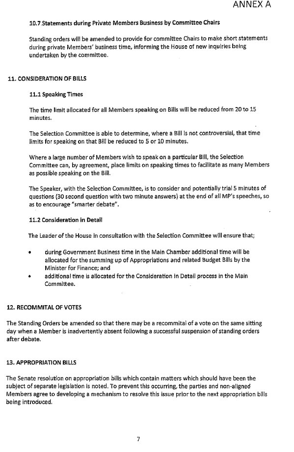 Agreement for a better Parliament