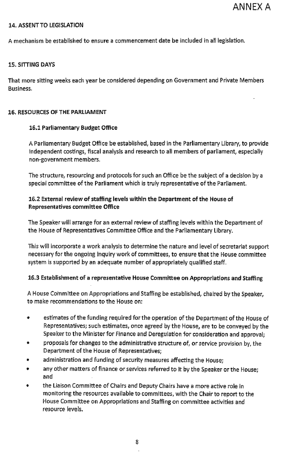 Agreement for a better Parliament