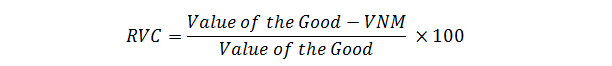 RVC = Value of the Good-VNM / Value of the Good x 100