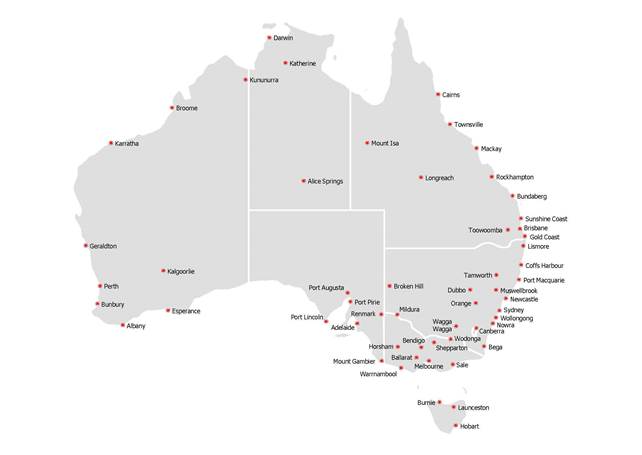 Figure 1: ABC office locations across Australia