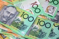 Australian 100 dollar notes closeup
