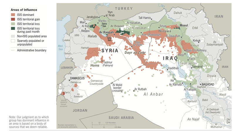 Map areas of influence Iraq and Syria (Source: Global Coalition)