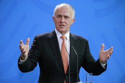 Australian Prime Minister Malcolm Turnbull at a press conference after a meeting with the German Chancellor in the Federal Chanclery.