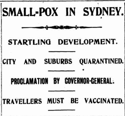 Screenshot of newspaper with headline Smallpox in Sydney
