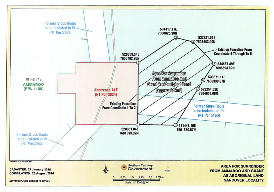 Figure 2 Area to be granted under Land Rights Act (diagonal lines)