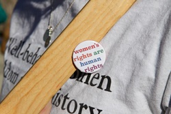 Badge showing text that reads women's rights are human rights