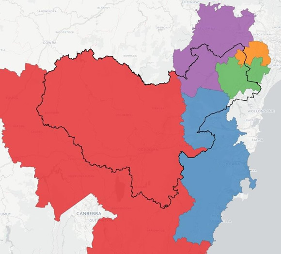 Boundaries of the Hume electorate compared to ABS labour market regions, 2016