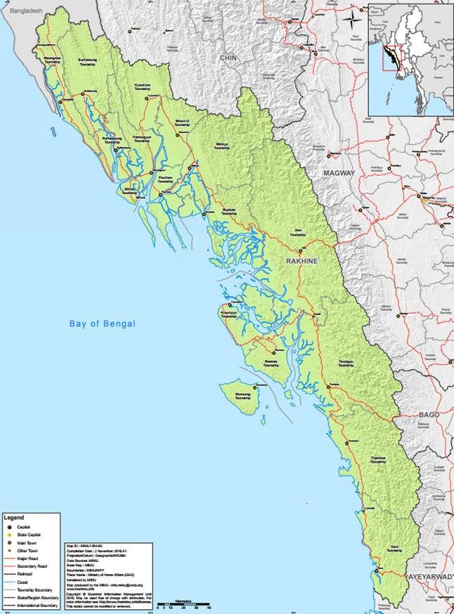 Map highlighting the Rakhine State of Myanmar