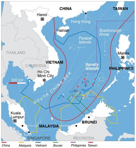 Map of South China Sea and territorial claims
