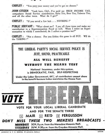 ‘Chifley the greatest social service illusionist on earth’, Liberal Party advertisement, 15 September 1946