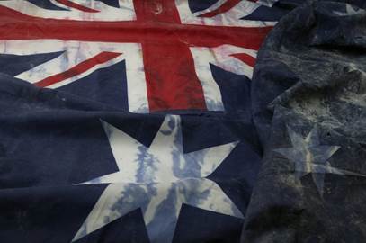 Australian flag recovered from the ruins of the World Trade Center, New York, after the attacks of 11 September 2001. It is now held in the National Museum of Australia. 