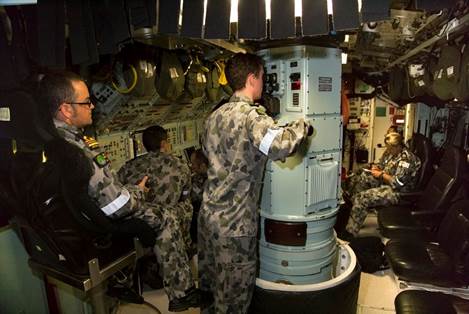 Control room of Collins class submarine HMAS Sheean