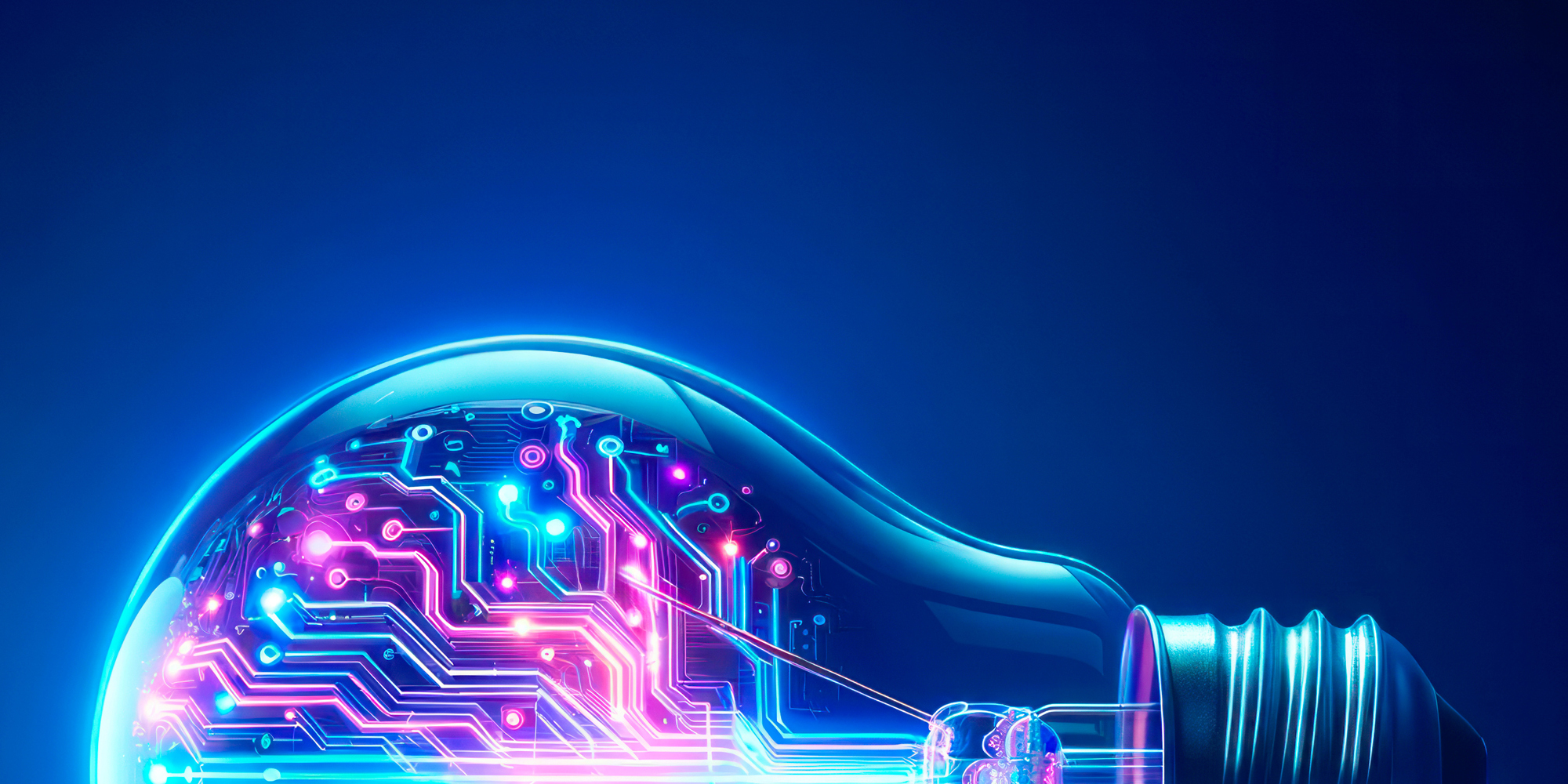 Image of a AI generated light bulb with a dark blue background