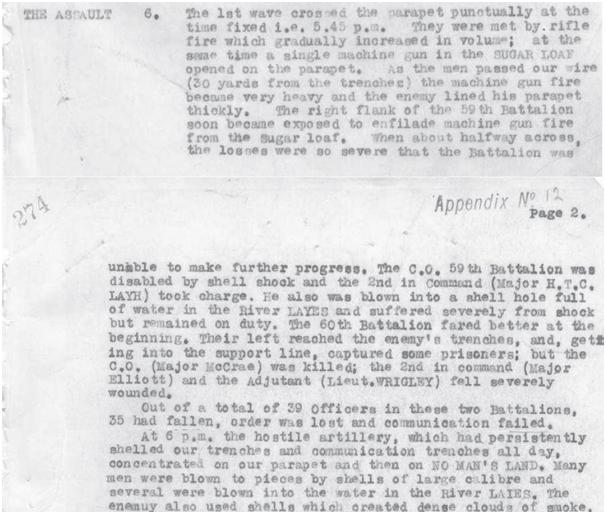 Written on 23 July 1916, these excerpts were drawn from the 15th Australian Brigade’s report on the Battle of Fromelles.. The 15th Brigade suffered huge casualties during the battle. From 21–22 July 1916, two of the Brigade’s four Battalions—the 59th and 60th—suffered around 1450 casualties, this out of a strength of at most 2000 officers and men. Image courtesy of the Australian War Memorial.