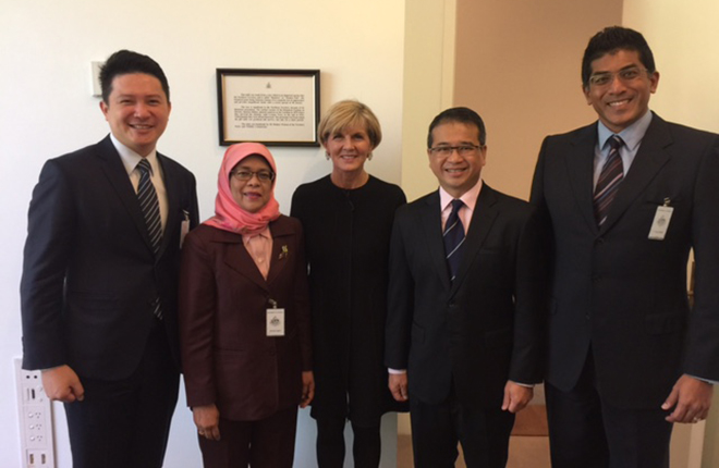 Delegation members from the Parliament of the Republic of Singapore with Foreign Minister Julie Bishop