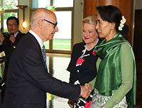Aung San Suu Kyi meets Romaldo Giurgola AO, principal design architect of the Parliament House building