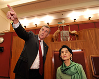 Senator the Hon John Hogg with Aung San Suu Kyi in the Senate Chamber