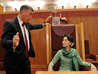 Aung San Suu Kyi in the Governor General's Chair in the Senate Chamber